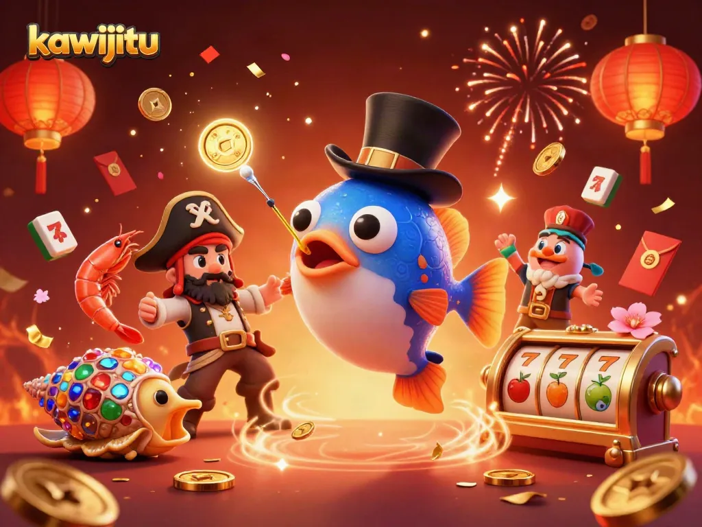 Kawijitu slots come alive with a deep-sea anglerfish and pirate shrimp attracting golden coins.