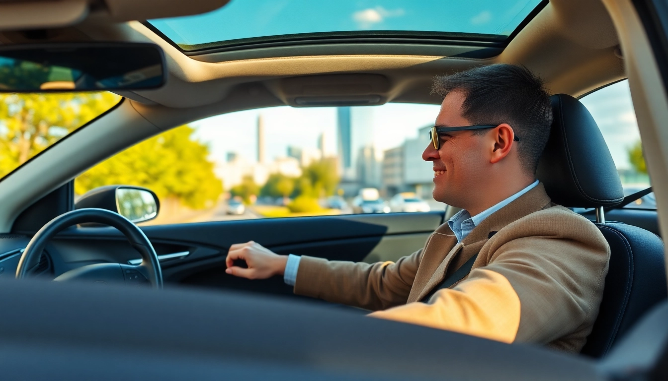 Engaging automatic driving lessons Guildford with an instructor and student in a modern car.