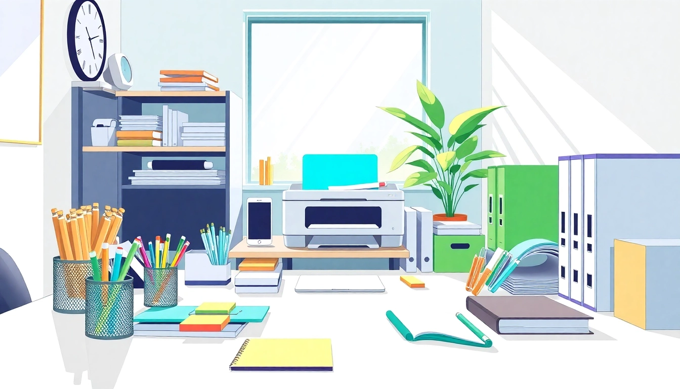 Enhance your workspace with colorful discount office supplies on a modern desk.