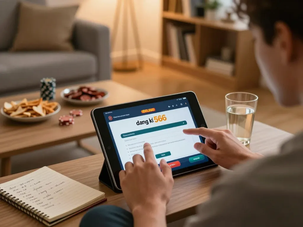 Engaging scene of player registering for đăng ký 566 while enjoying online gaming at home.