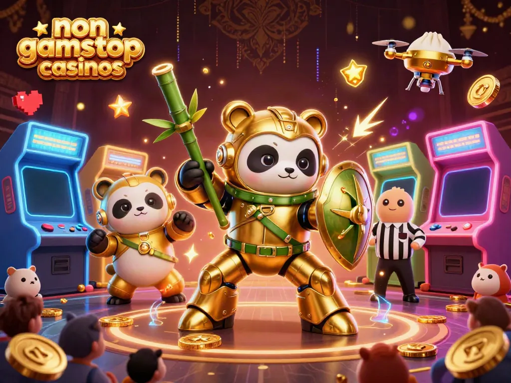 Experience thrilling gameplay at non gamstop casinos with an engaging 3D scene of lively characters and arcade games.