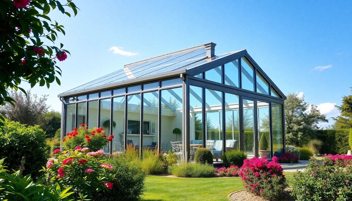 Discover a stunning sunroom for sale surrounded by vibrant flowers and greenery.