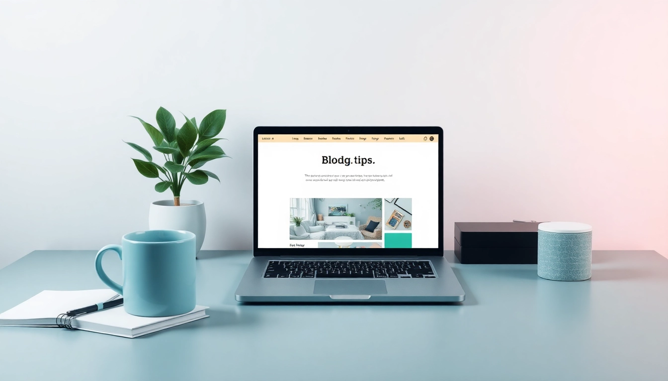 Dynamic blogging workspace featuring blogapp.blog on a laptop, inspiring creativity.
