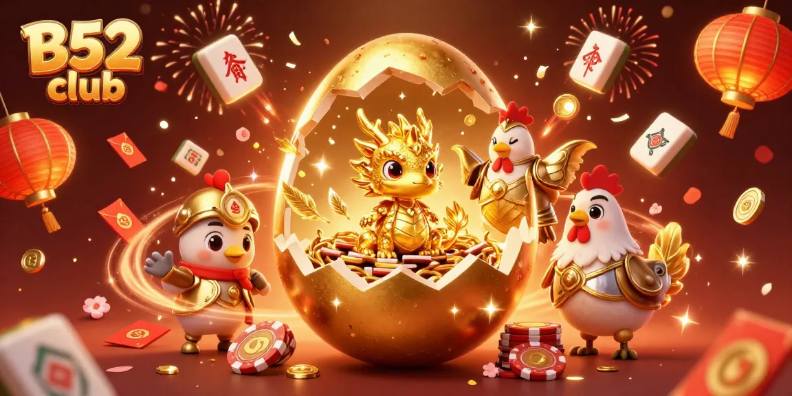 Experience the thrill of B52 club with a golden dragon and festive gaming elements.