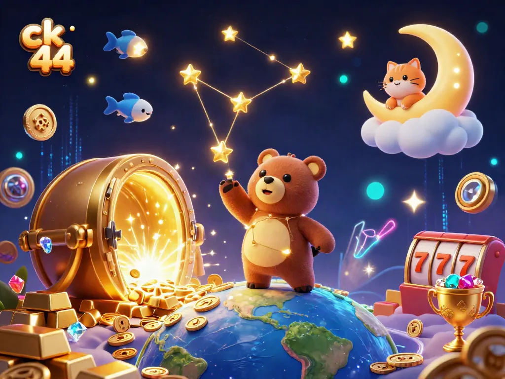Experience the thrill of ck 44 with a vibrant 3D casino scene packed with treasures and action.