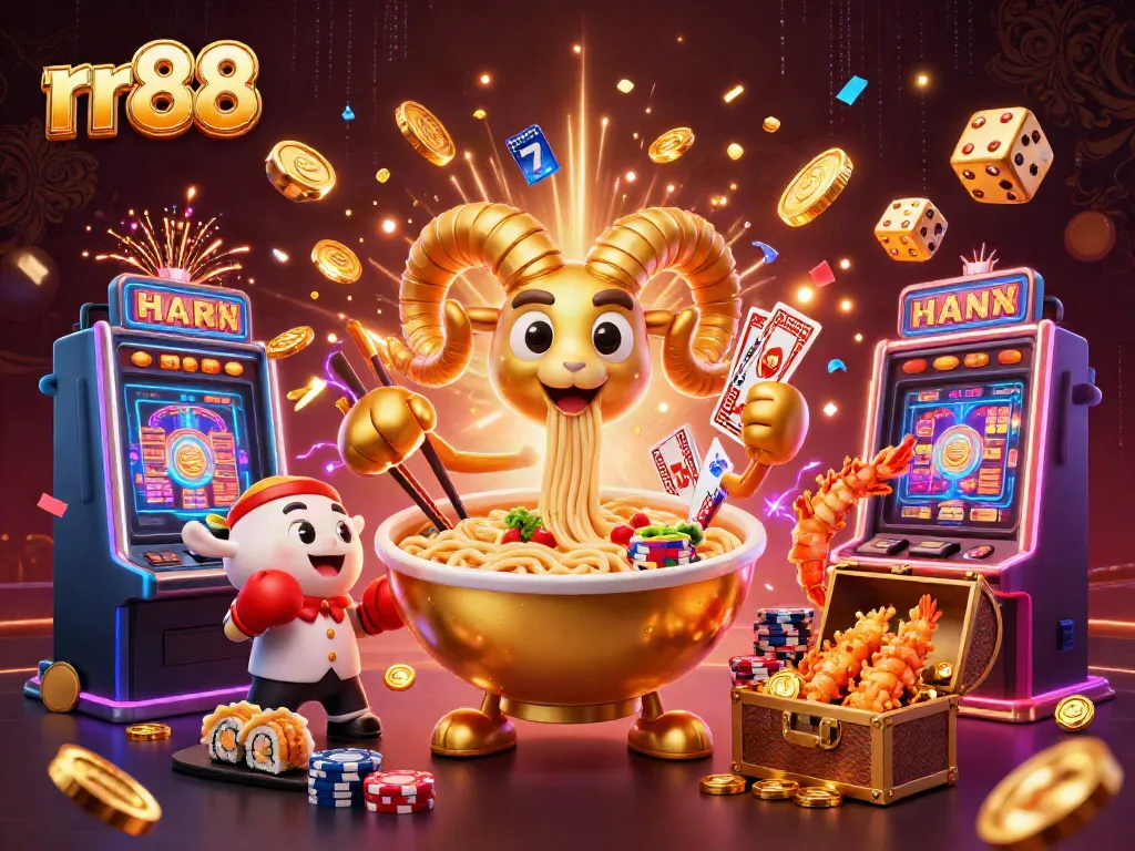 Experience the excitement of rr88 with a vibrant 3D casino scene featuring dynamic game elements and colorful characters.