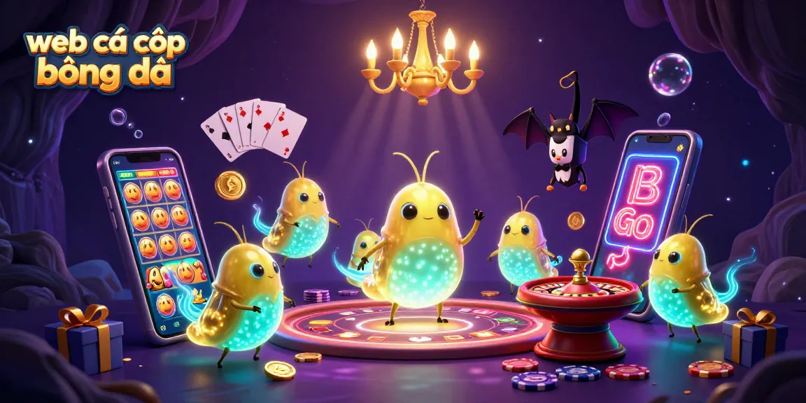 Experience the excitement of web cá cược bóng đá in an engaging 3D casino scene with glowworms and vibrant game elements.