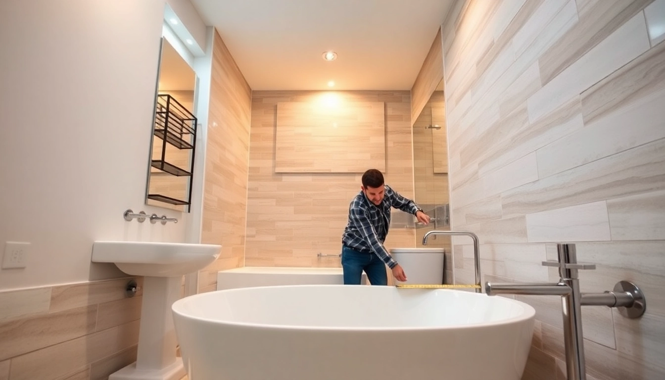 Skilled bathroom remodeling contractors renovate a modern bathroom space with style and care.