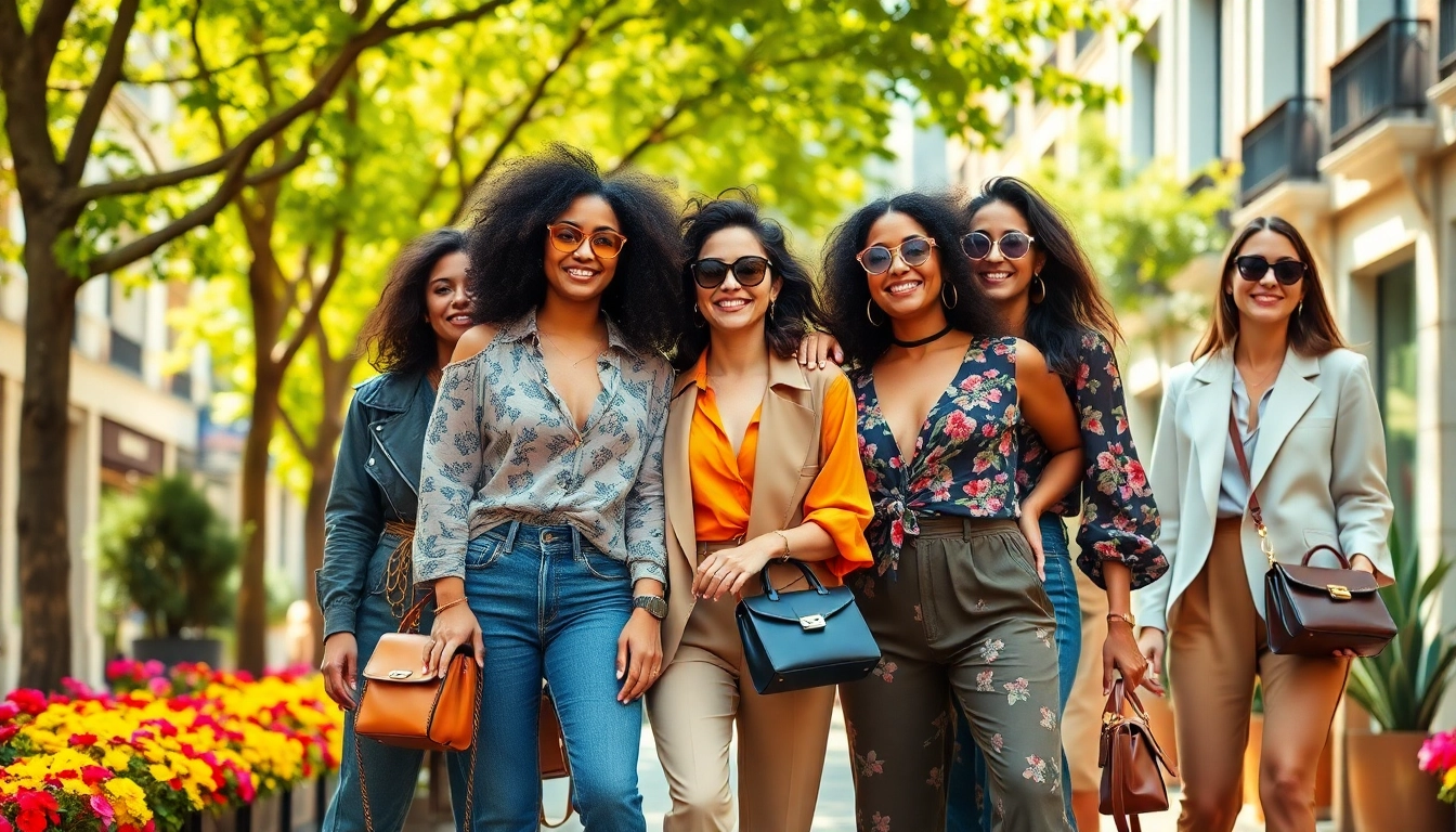 Women Fashion models showcasing diverse styles in a vibrant urban setting.