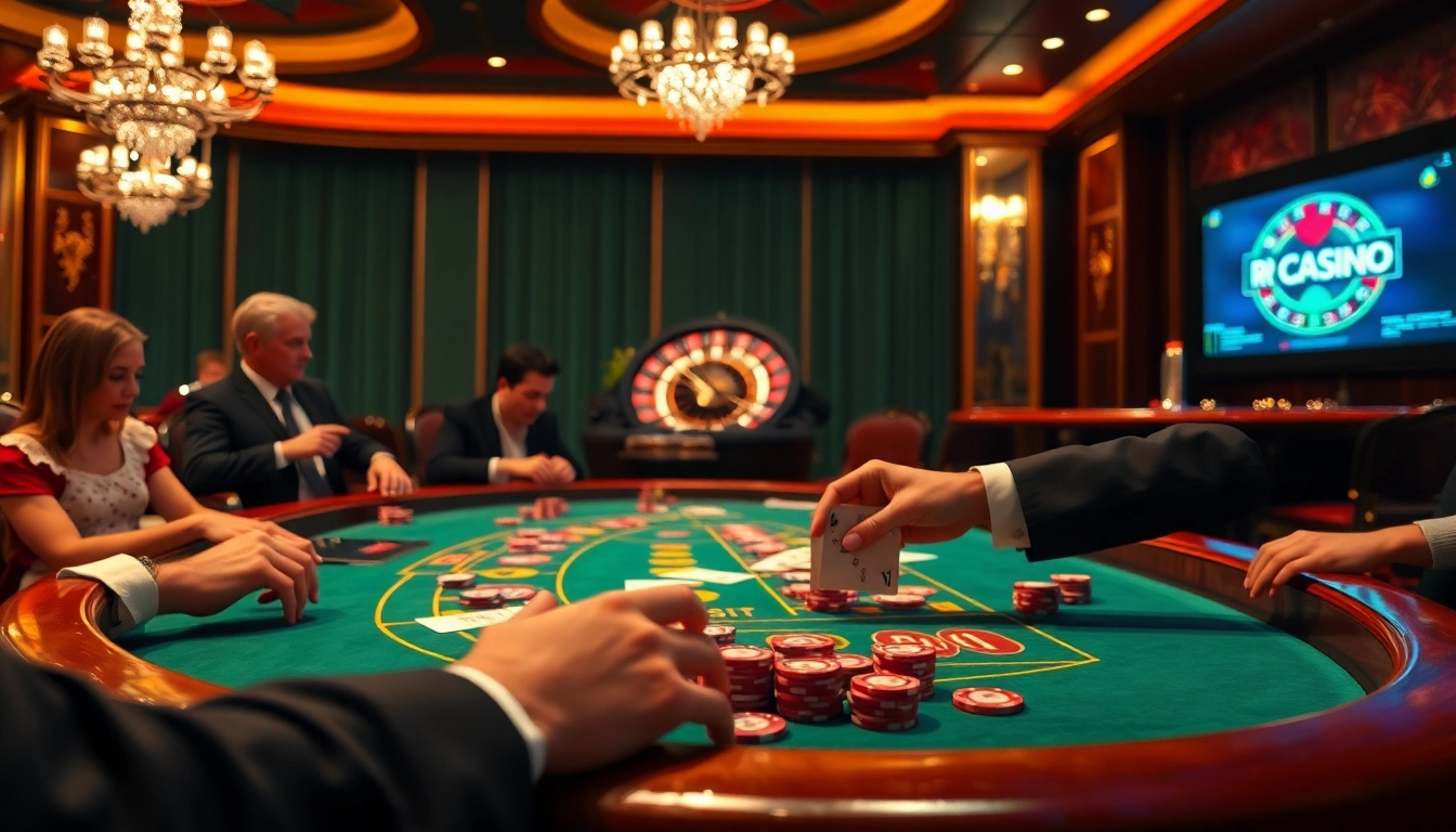 Experience the thrill of high-stakes gambling at https://rr888.video/ with lively players at a blackjack table and captivating casino atmosphere.