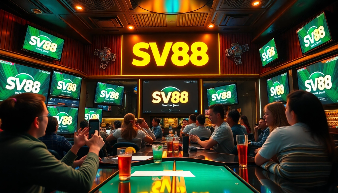 Experience the thrill of SV88 sports betting with vibrant screens and enthusiastic bettors.