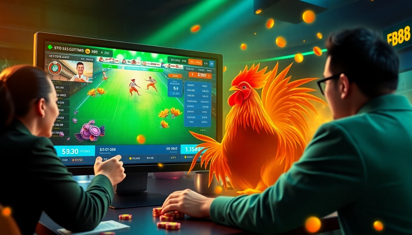 Experience the electrifying atmosphere of Đá Gà FB88 as bettors engage in thrilling online cockfighting.