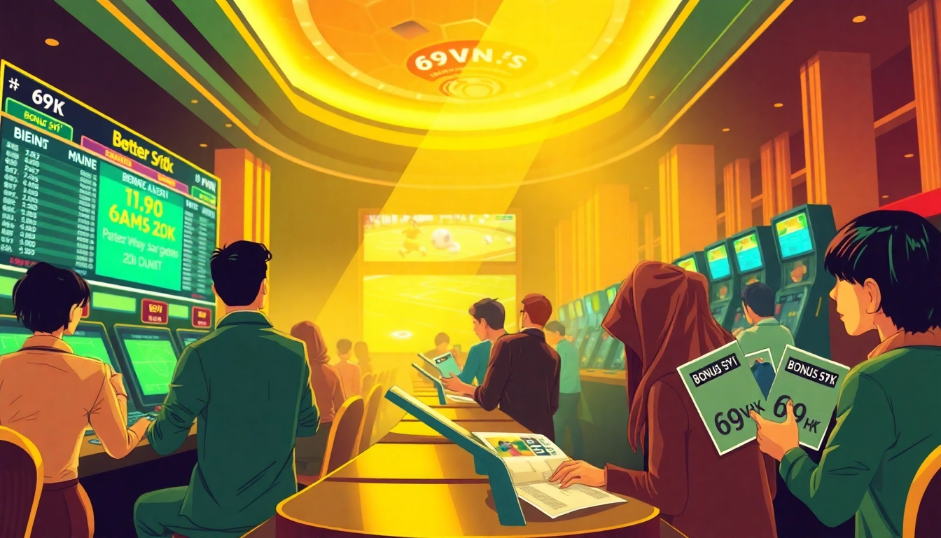 Bet enthusiastically at 69VN's upscale sports betting lounge featuring digital terminals.