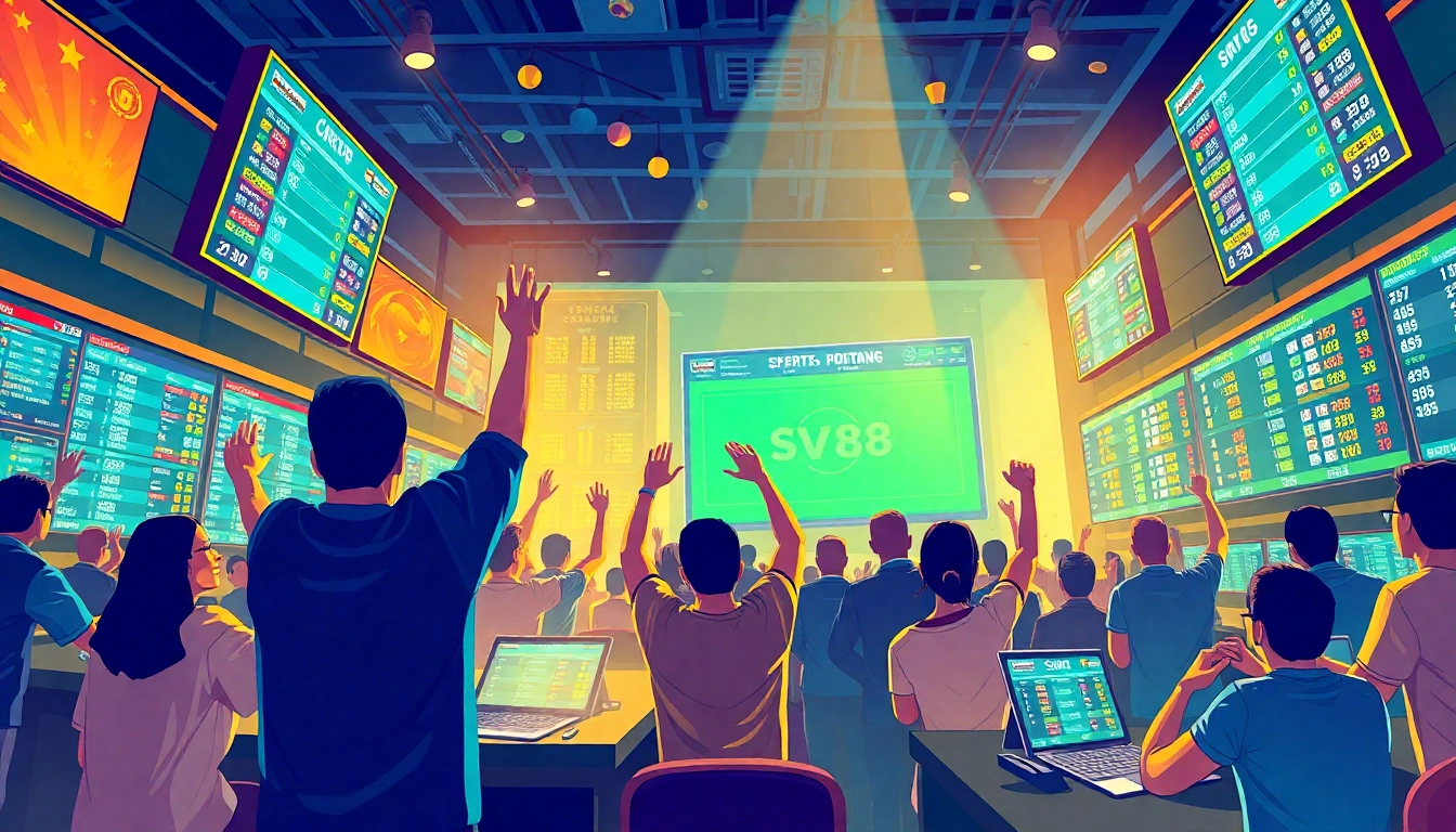 Experience the excitement of SV88 sports betting with lively participants celebrating their wins.