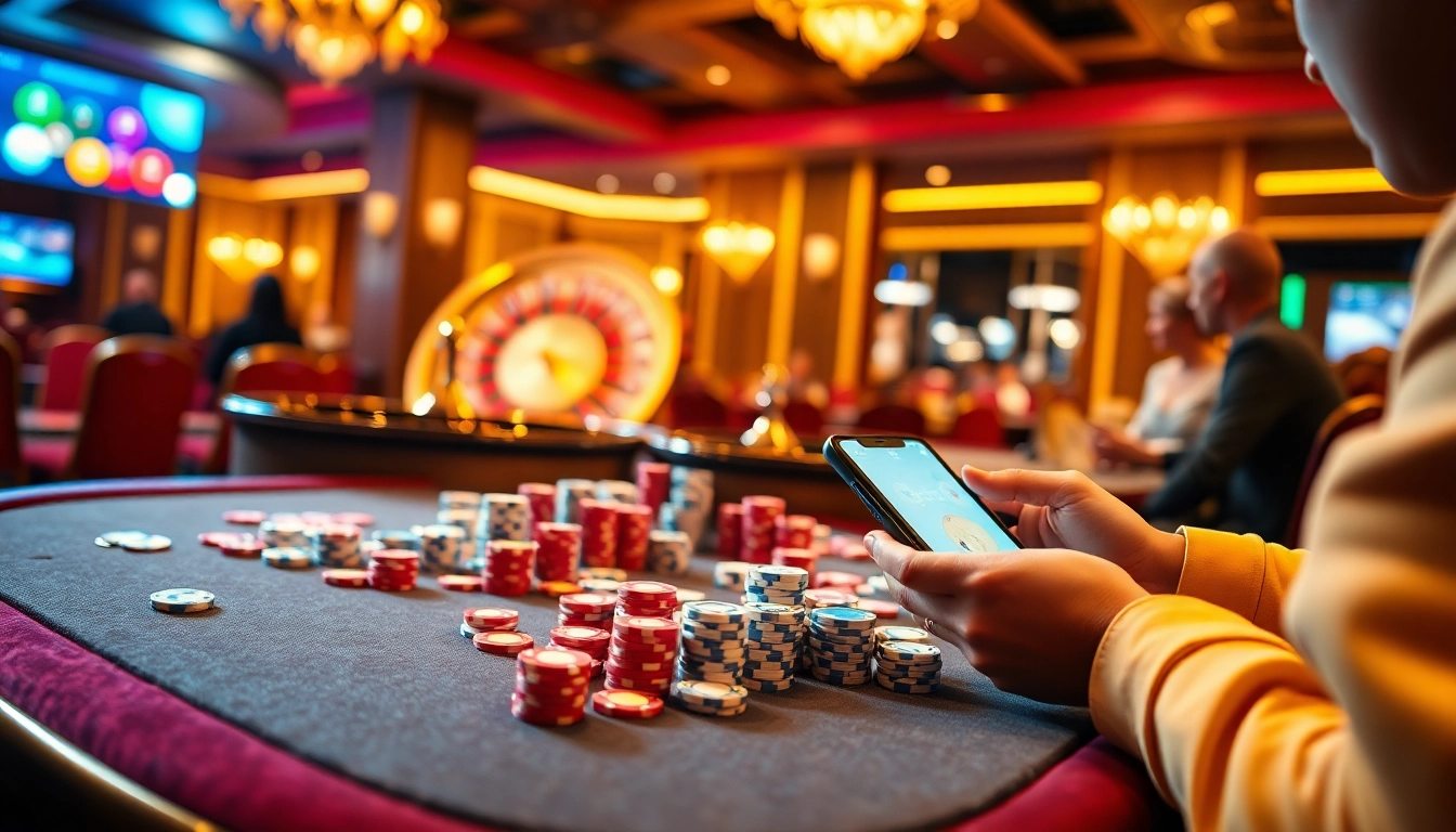 Engaging players enjoy poker and strategy discussions with spicy chat ai amidst a vibrant casino scene filled with excitement.