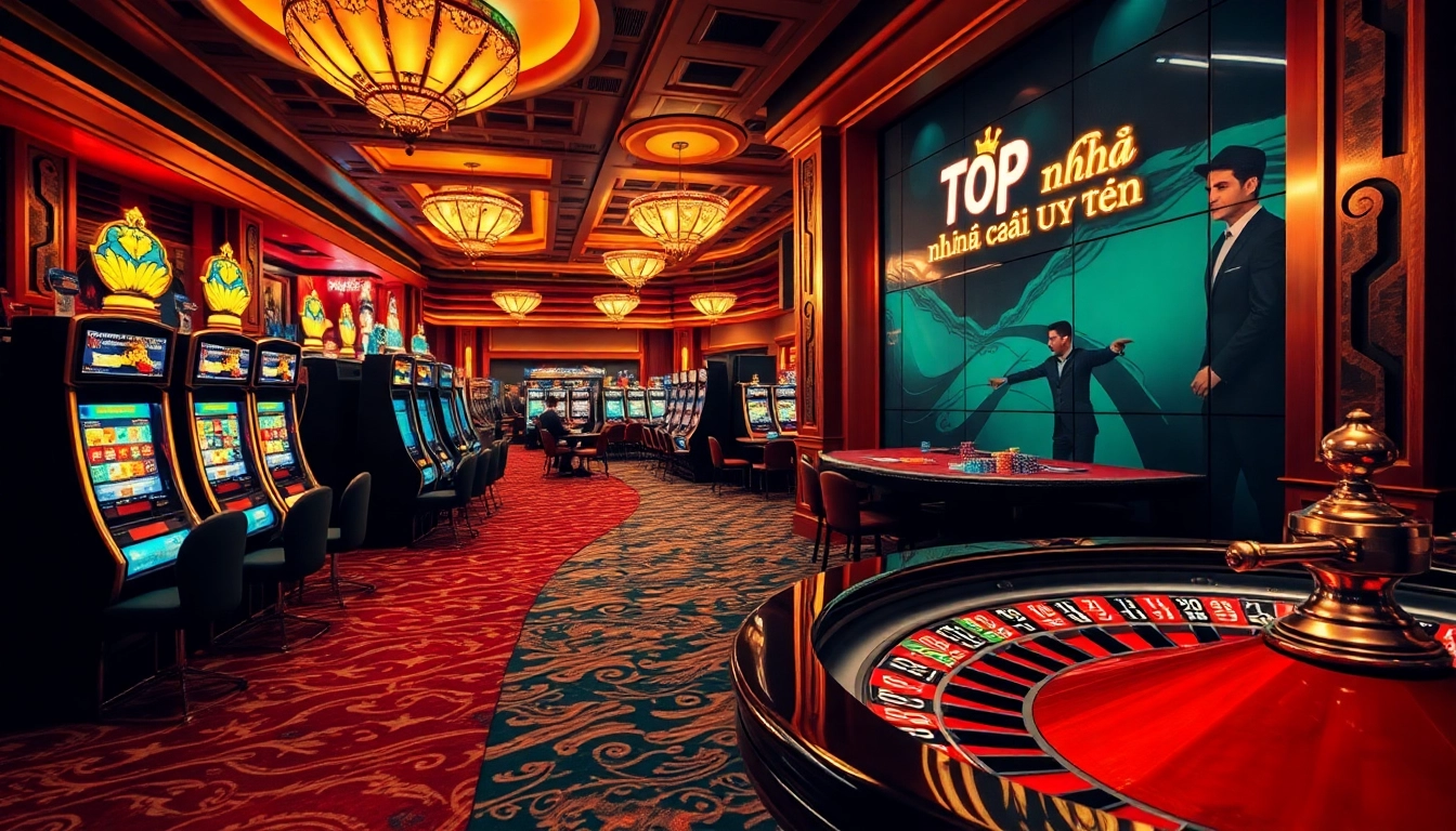 Explore the Top nhà cái uy tín at a luxurious casino featuring roulette, poker games, and vibrant slot machines.
