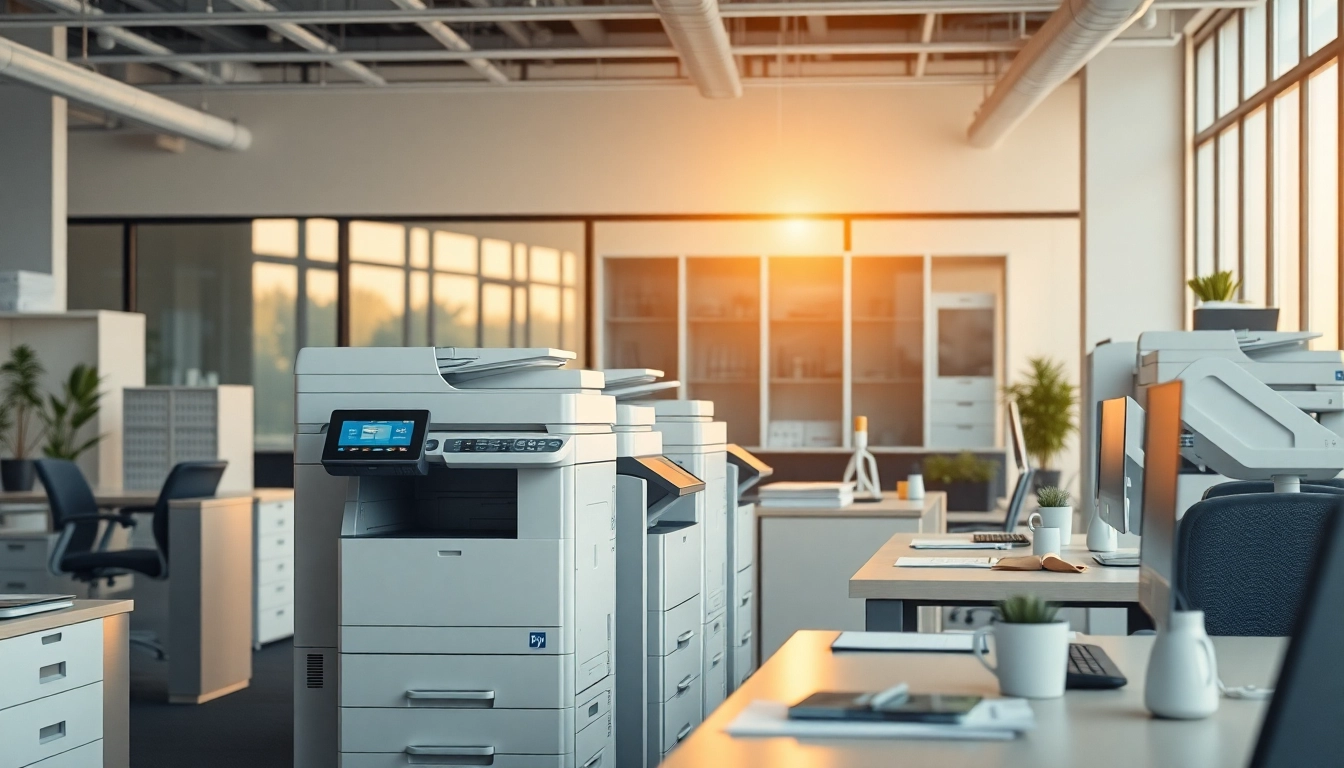Explore high-performance office machines in a vibrant workspace showcasing efficiency and innovation.