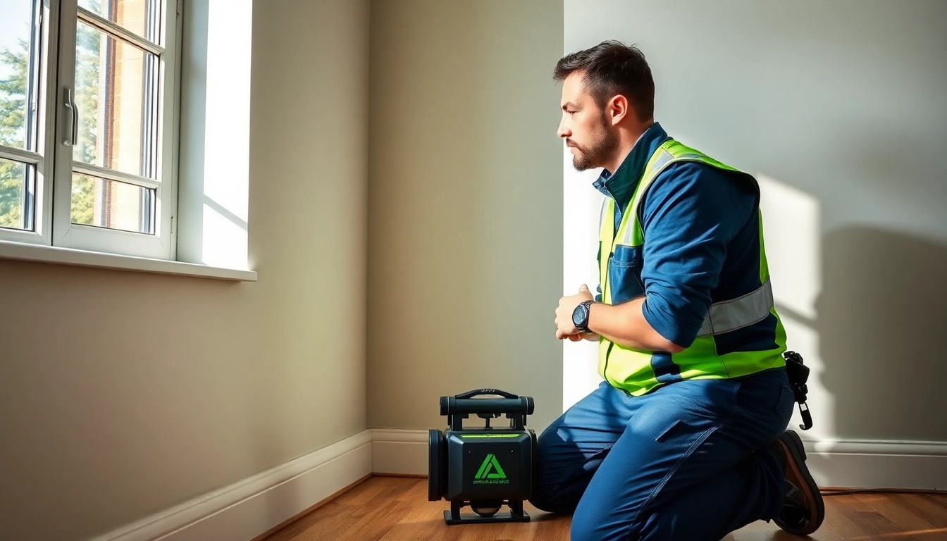 Skilled technician conducting leak detection Cornwall using advanced tools in a residential setting.