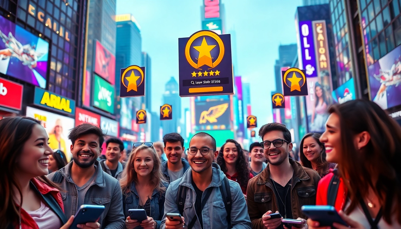 Gamification marketing showcasing people engaged in an interactive cityscape.