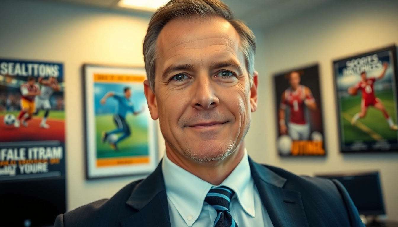 Gary O'Neil confidently poses in his sports management office, showcasing his leadership qualities.