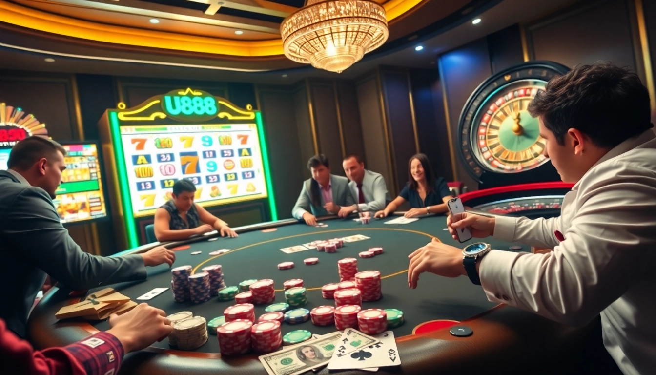 Action-packed U888 poker table scene filled with vibrant colors and eager players.