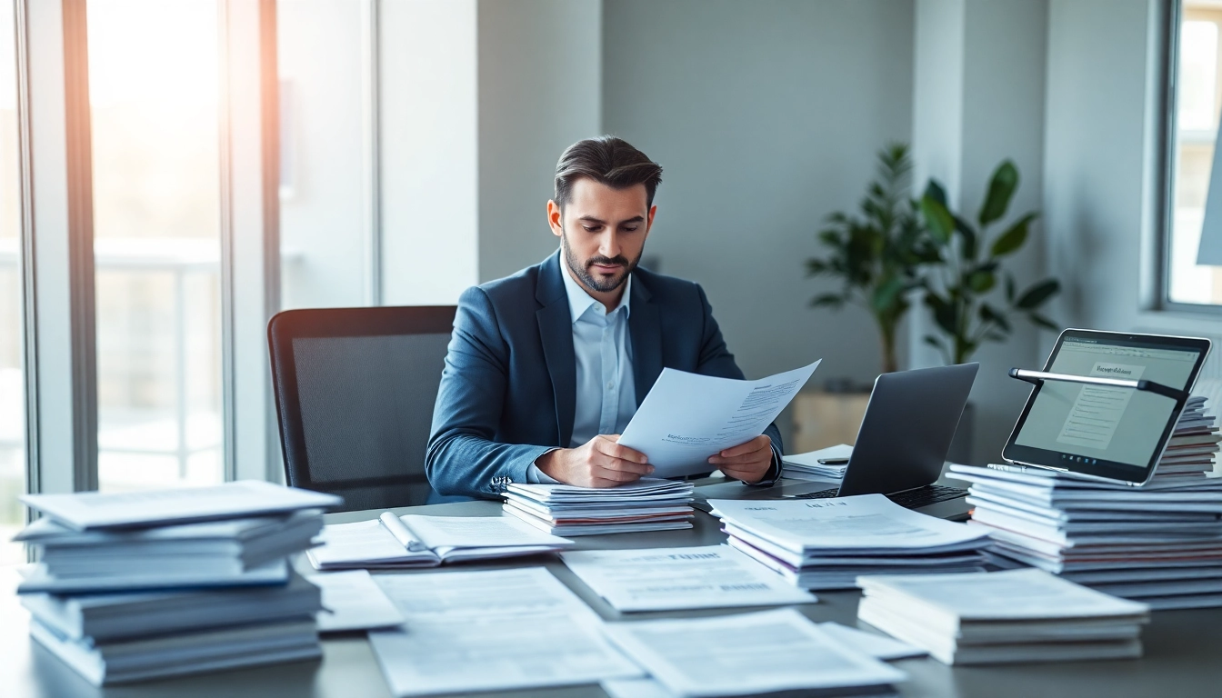 Certified translation professional working diligently in an office setting.