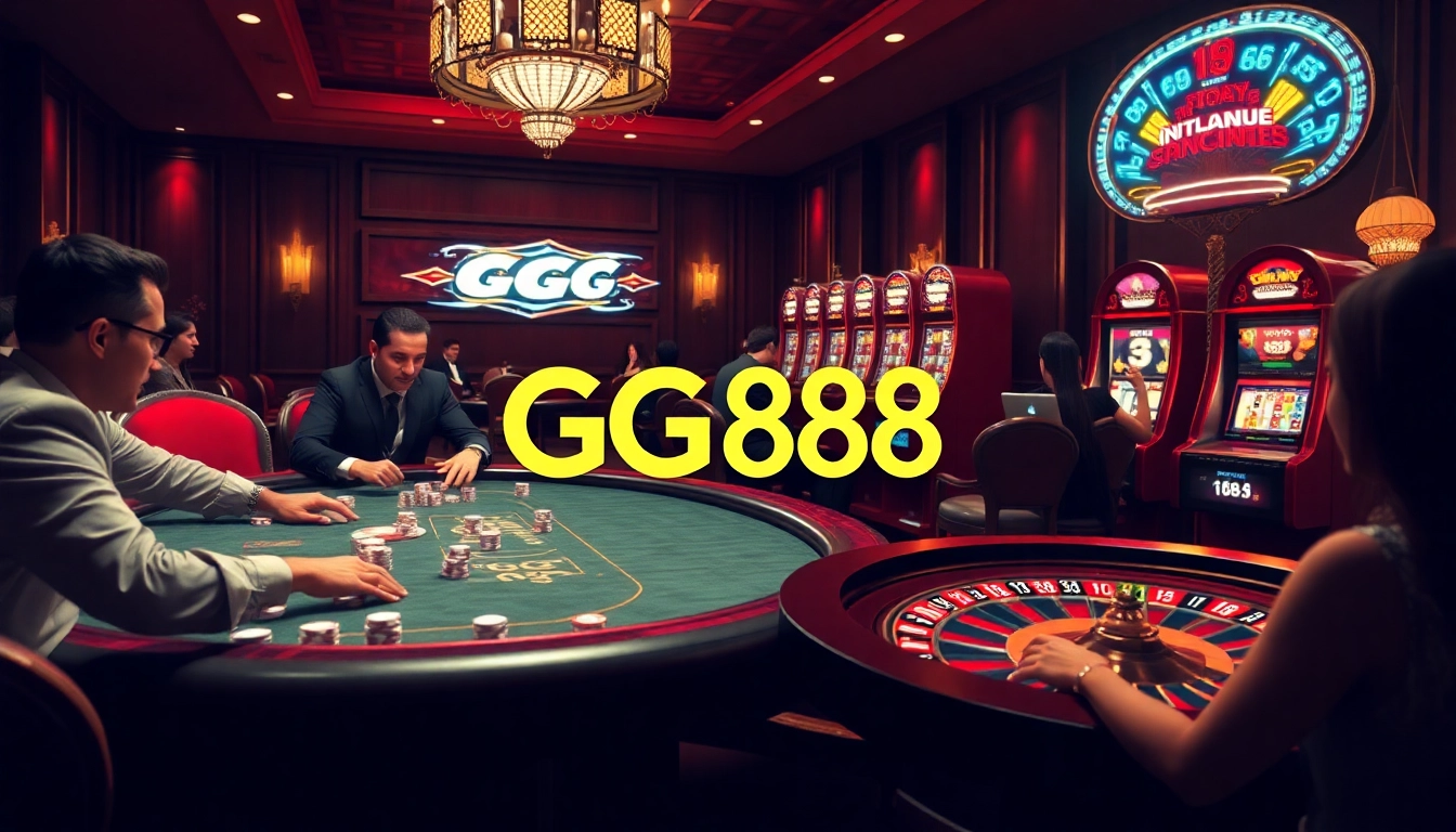 Players celebrating wins at the luxurious GG 88 casino gaming tables, depicting excitement and professional gambling.