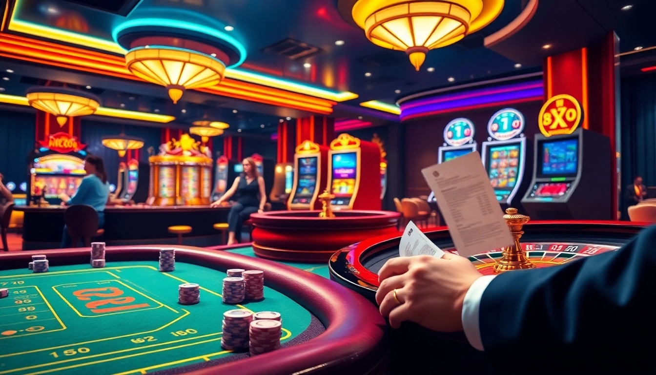Experience the excitement of betting at https://mm88.in.net/ with vibrant casino elements like poker chips and roulette wheels.