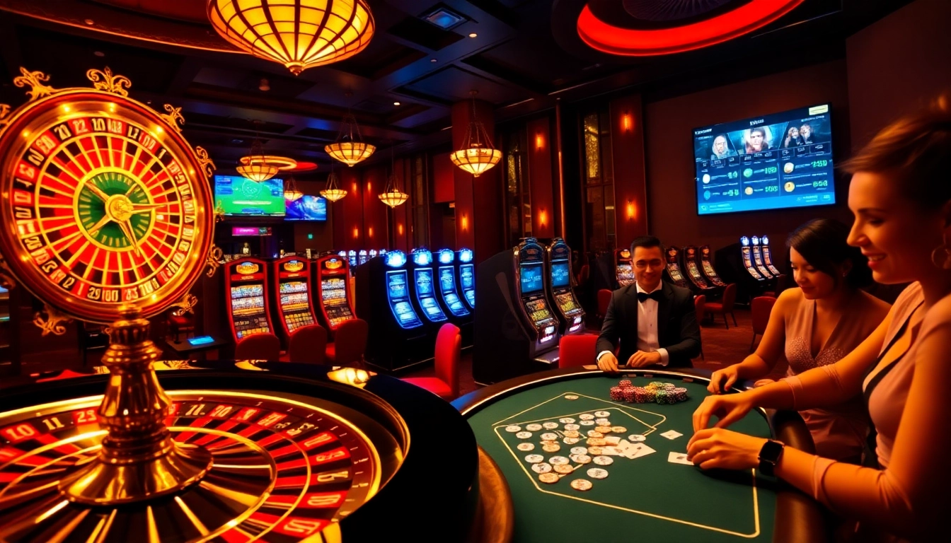 Engage with thrilling moments at https://79kking.blog/ featuring a luxury casino setting with roulette tables and poker gameplay.
