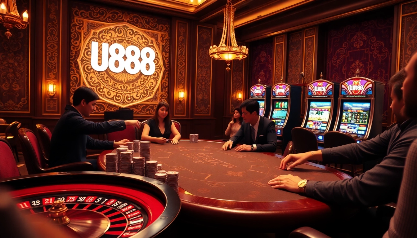 u888 poker chips stacked at a luxurious casino table, capturing the thrill of high-stakes gambling.