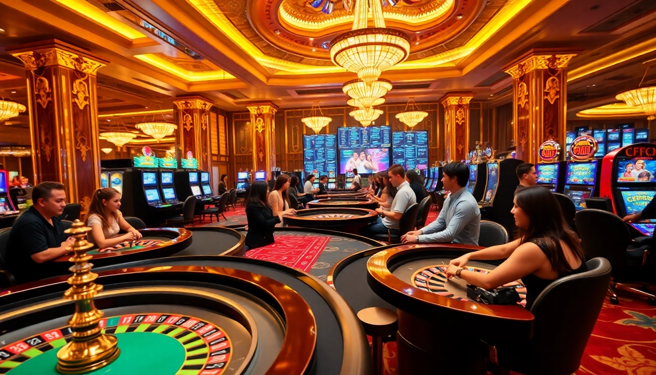 Experience the thrill of F8bet gaming with engaging players at luxurious casino tables.