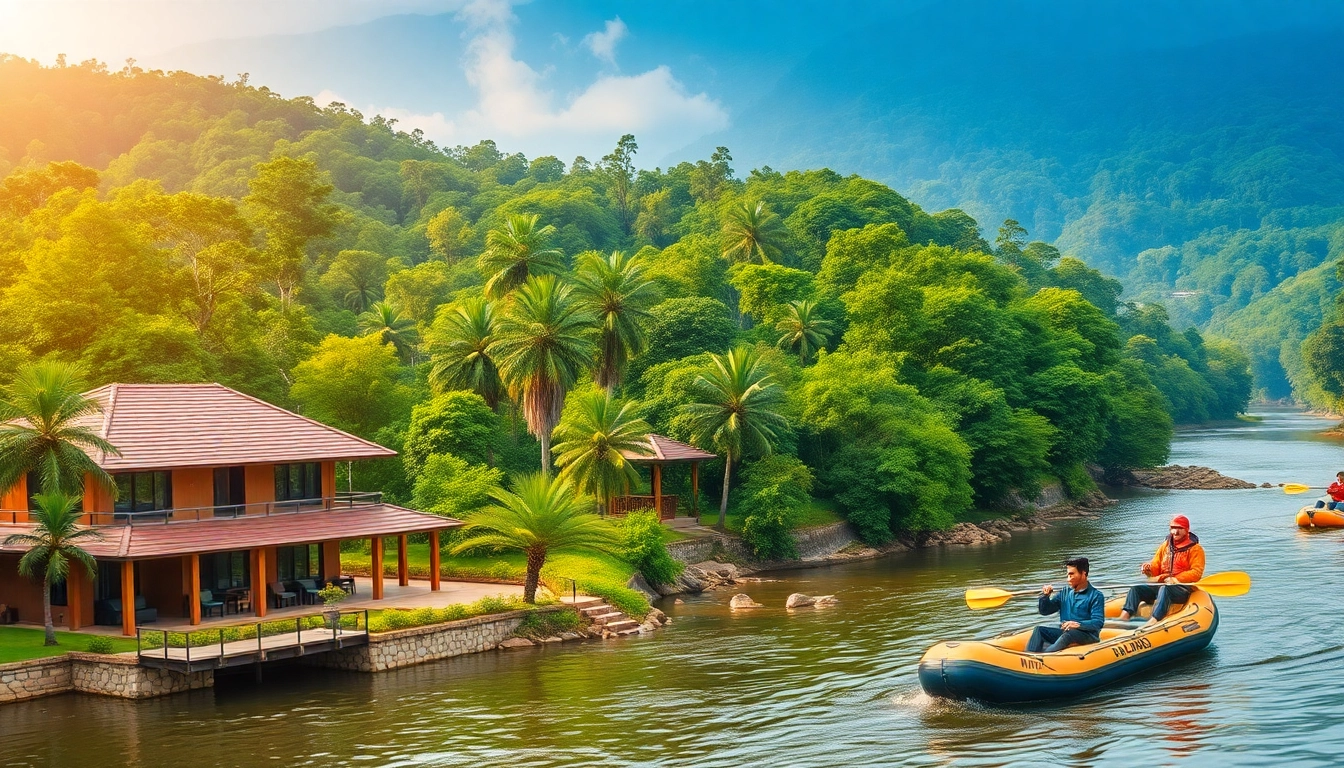 Dandeli Hotels showcasing serene riverside resorts and adventure activities like rafting and kayaking.