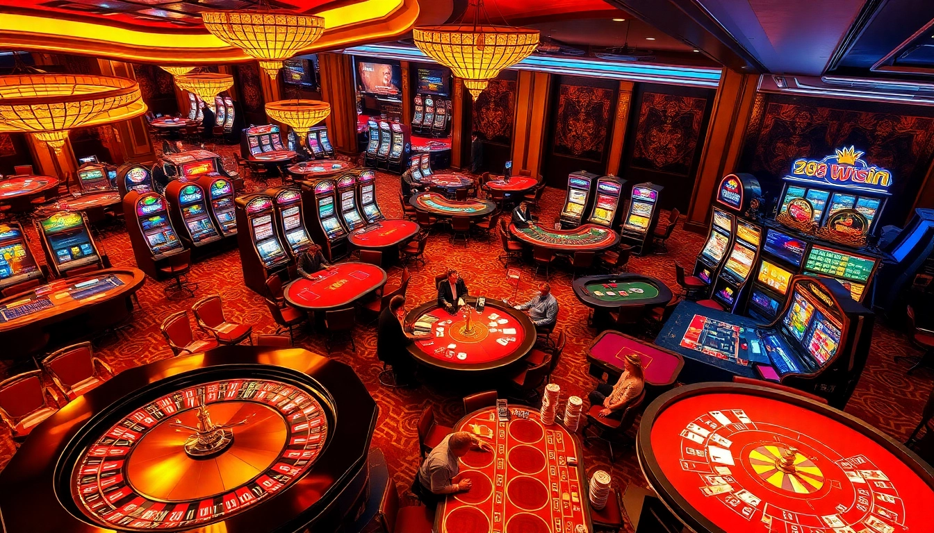 Players enjoying various casino games at trang chu 789win, showcasing poker, roulette, and slot machines.