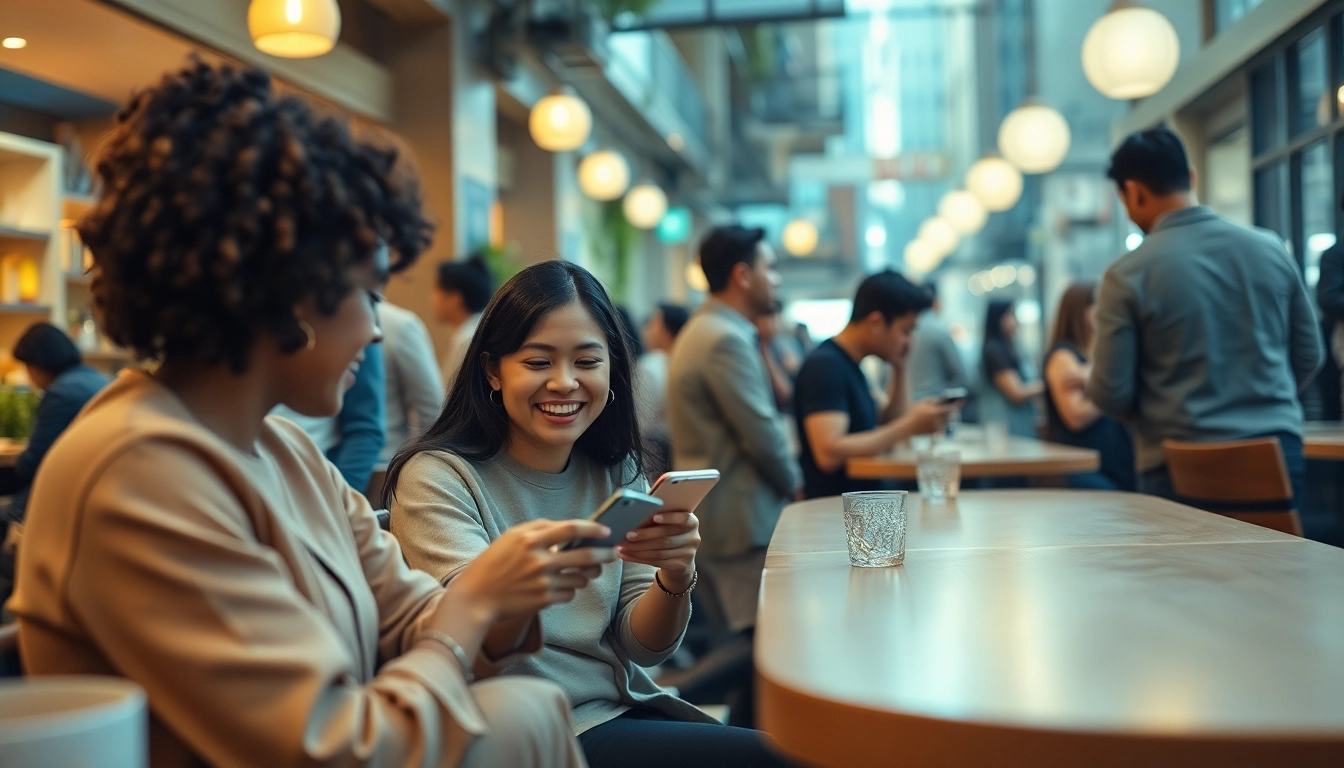 Engaging ai sex chat scene in a modern coffee shop, showcasing intimate digital conversations.