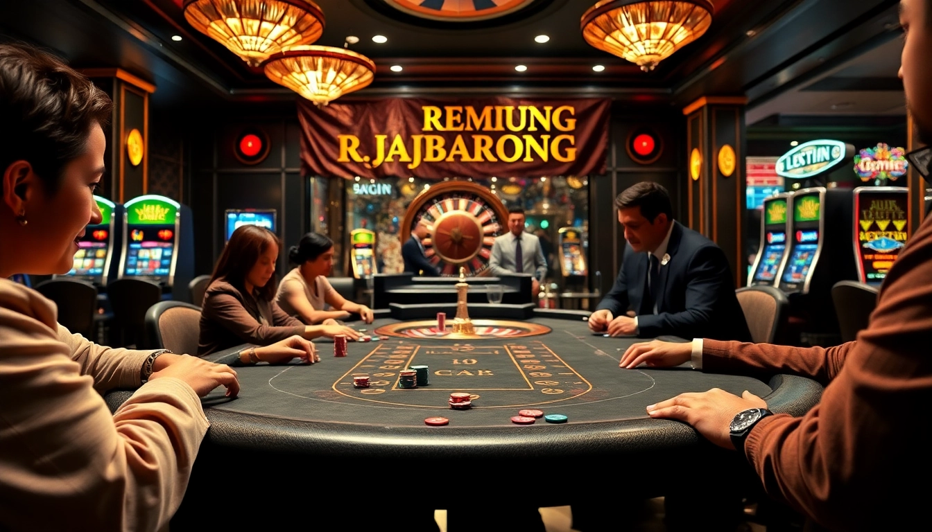 RAJABARONG enhances the thrill of a high-stakes poker game in a luxurious casino setting.