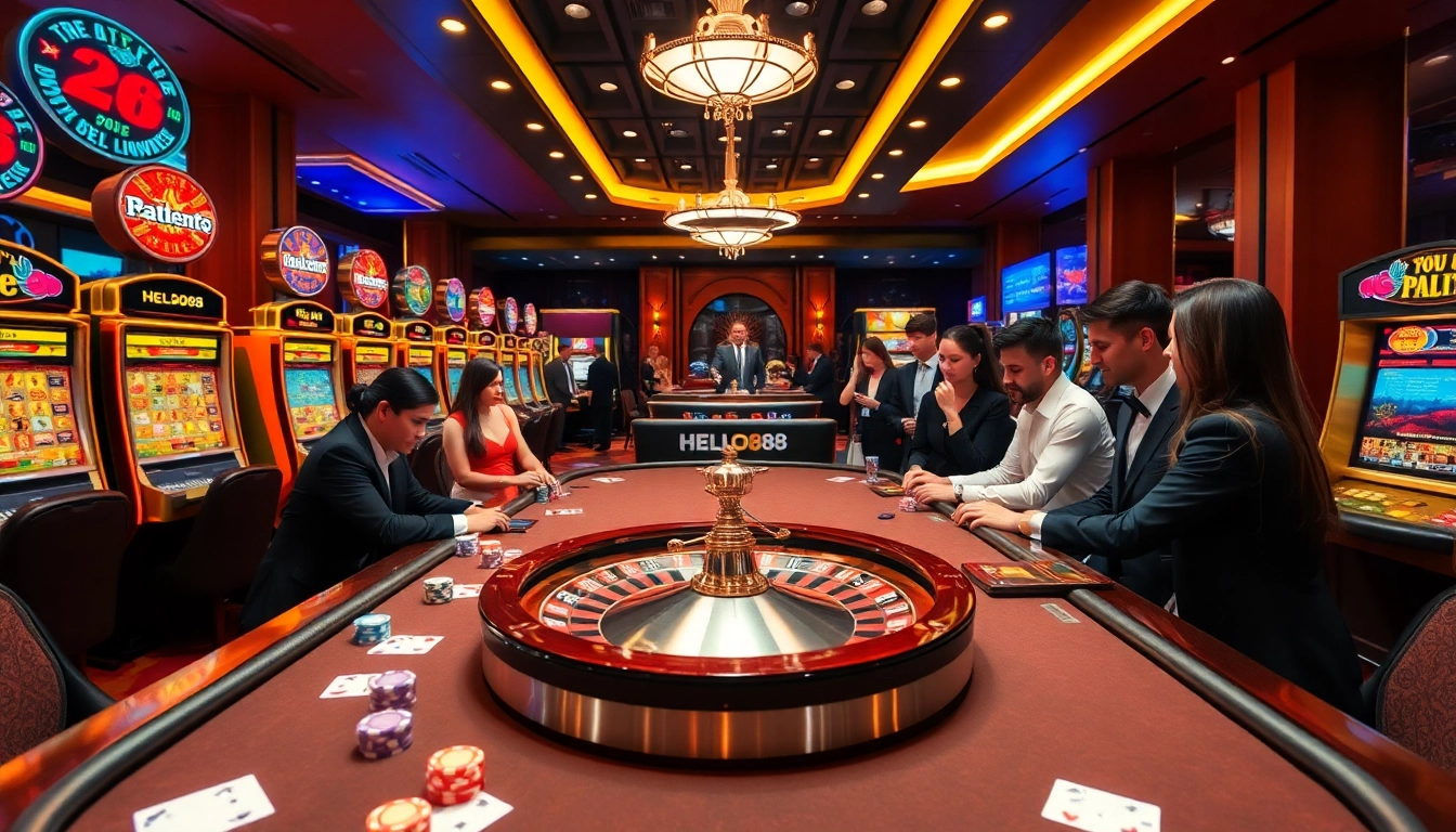 Hello88 captivates players at a vibrant casino poker table with colorful chips and thrilling gameplay.