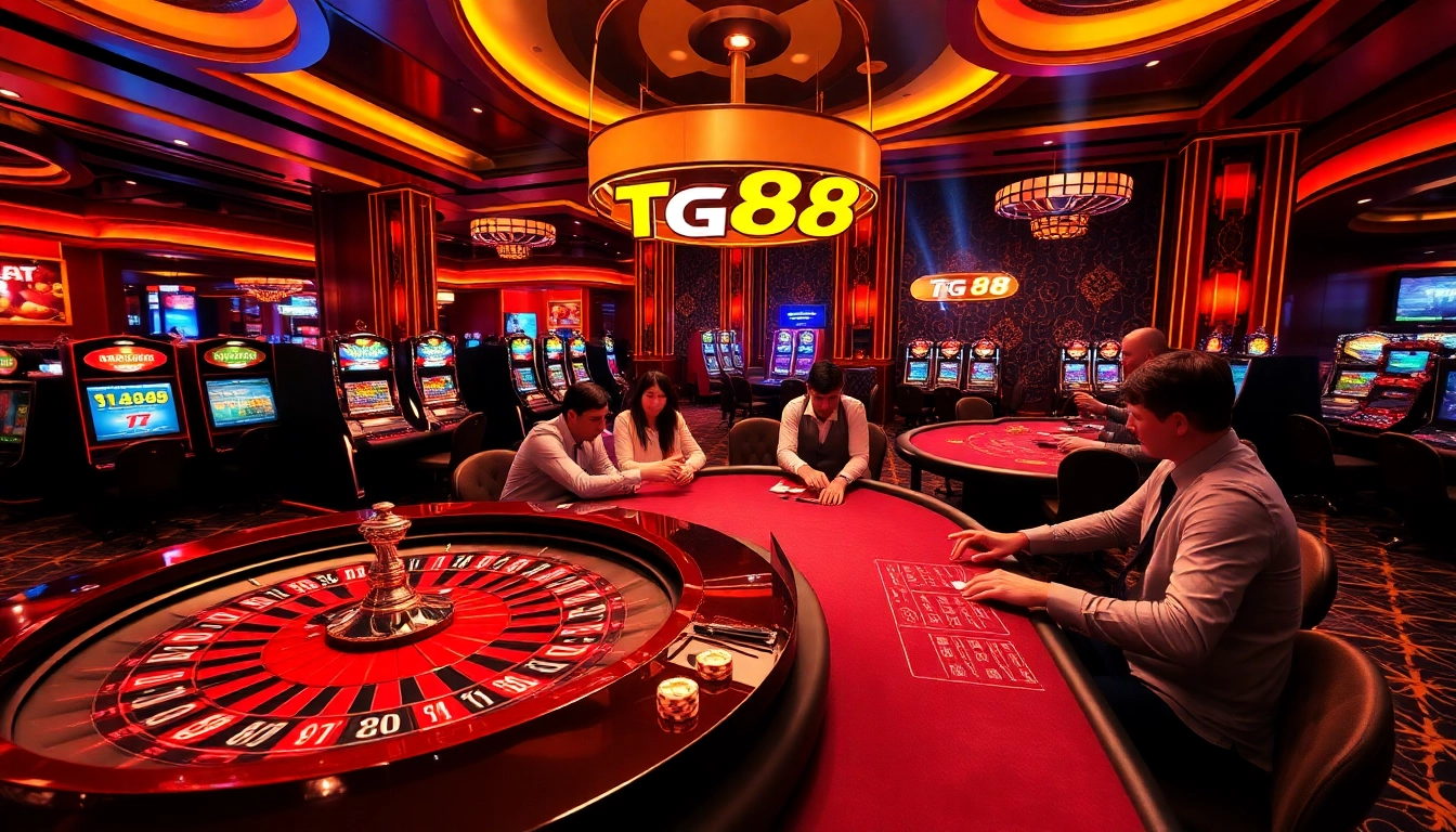 Experience thrilling gameplay at TG88 casino tables with vibrant roulette and poker action.