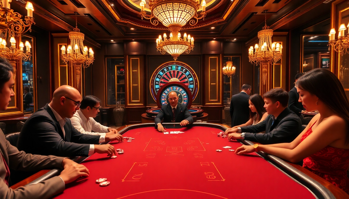 Experience the excitement of HZ88 with players engaged at a luxurious casino table.