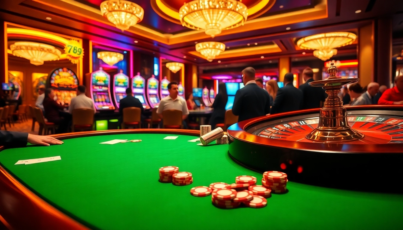 Engaged players celebrating after a big win at 789 win casino in a vibrant gaming atmosphere.