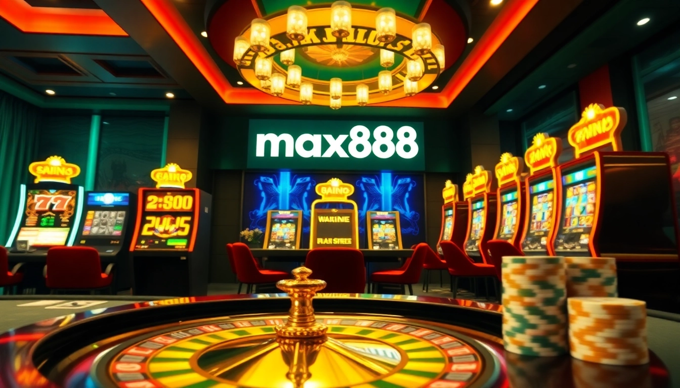 Max88 club offers an exhilarating online gambling experience with vibrant slot machines and casino tables.