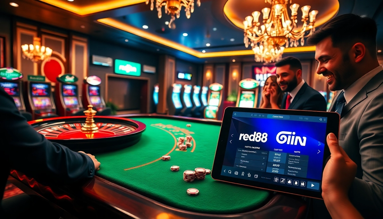 Players experiencing thrilling gambling action at red88 vin's captivating casino environment.