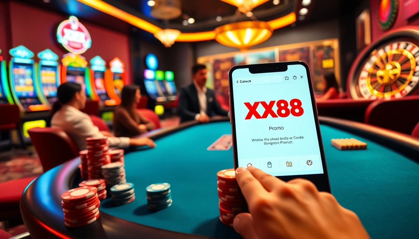 The adrenaline of gambling at https://xx88.promo/, featuring poker chips and an engaging casino atmosphere.