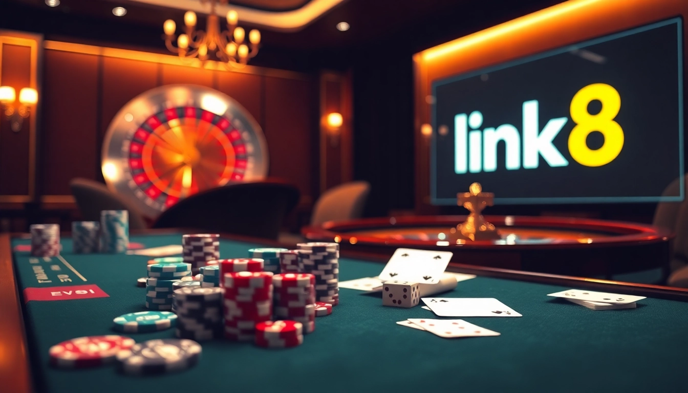 Engage in thrilling online gaming at GO8 with dynamic casino elements and vibrant decor.