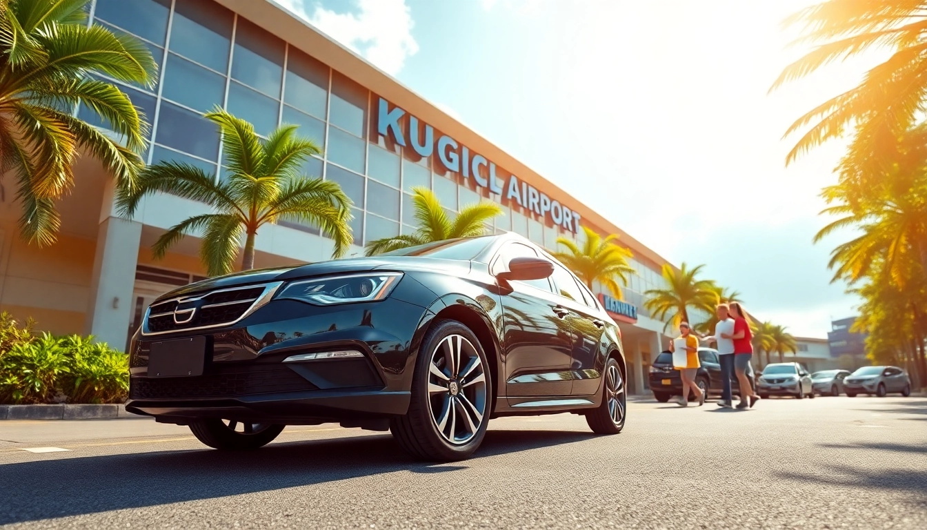 Car rental at Kuching International Airport featuring a modern car and welcoming ambiance.