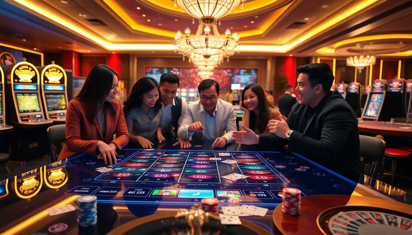 F8BET players enjoying an exciting casino gaming experience at a luxurious online betting interface.