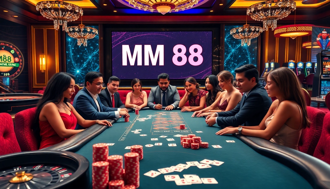 Exciting poker game at MM 88 casino with colorful chips and engaged players.