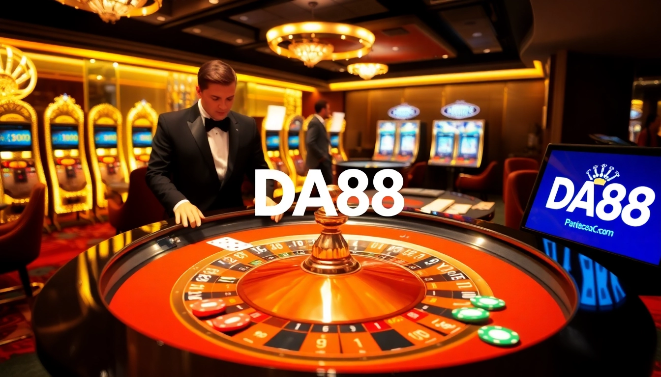 A vibrant casino scene showing players at a roulette table, embodying the excitement of betting at https://da88.co.im/.