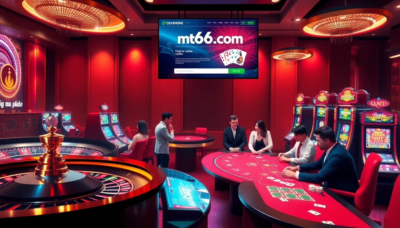 Experience the thrill of gaming at https://mb66-t.com/ with vibrant casino visuals featuring roulette, poker, and slot machines.