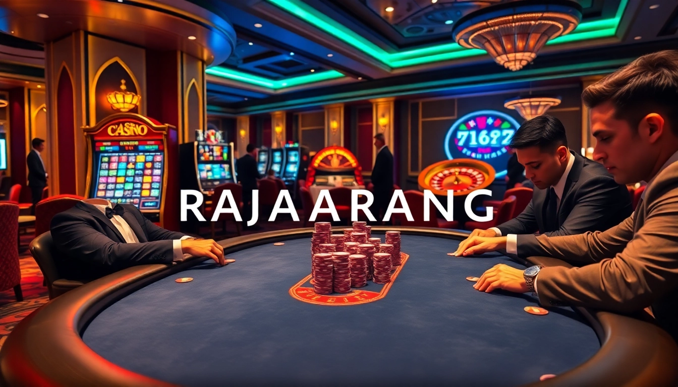 Experience the thrill of RAJABARONG at a luxurious poker table in an exciting casino scene.