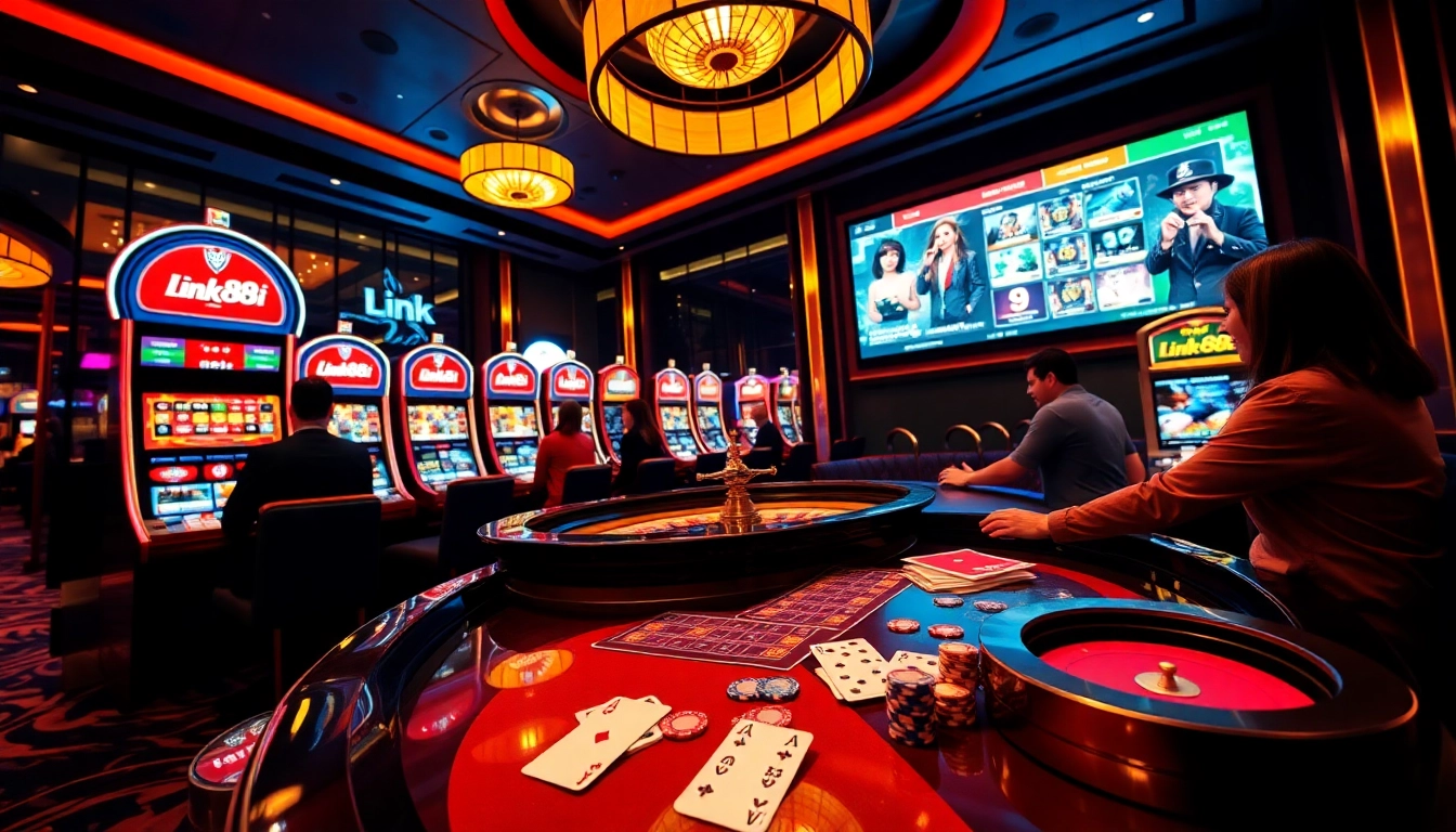 Experience the thrill of online gambling with link 88i at a vibrant casino table.